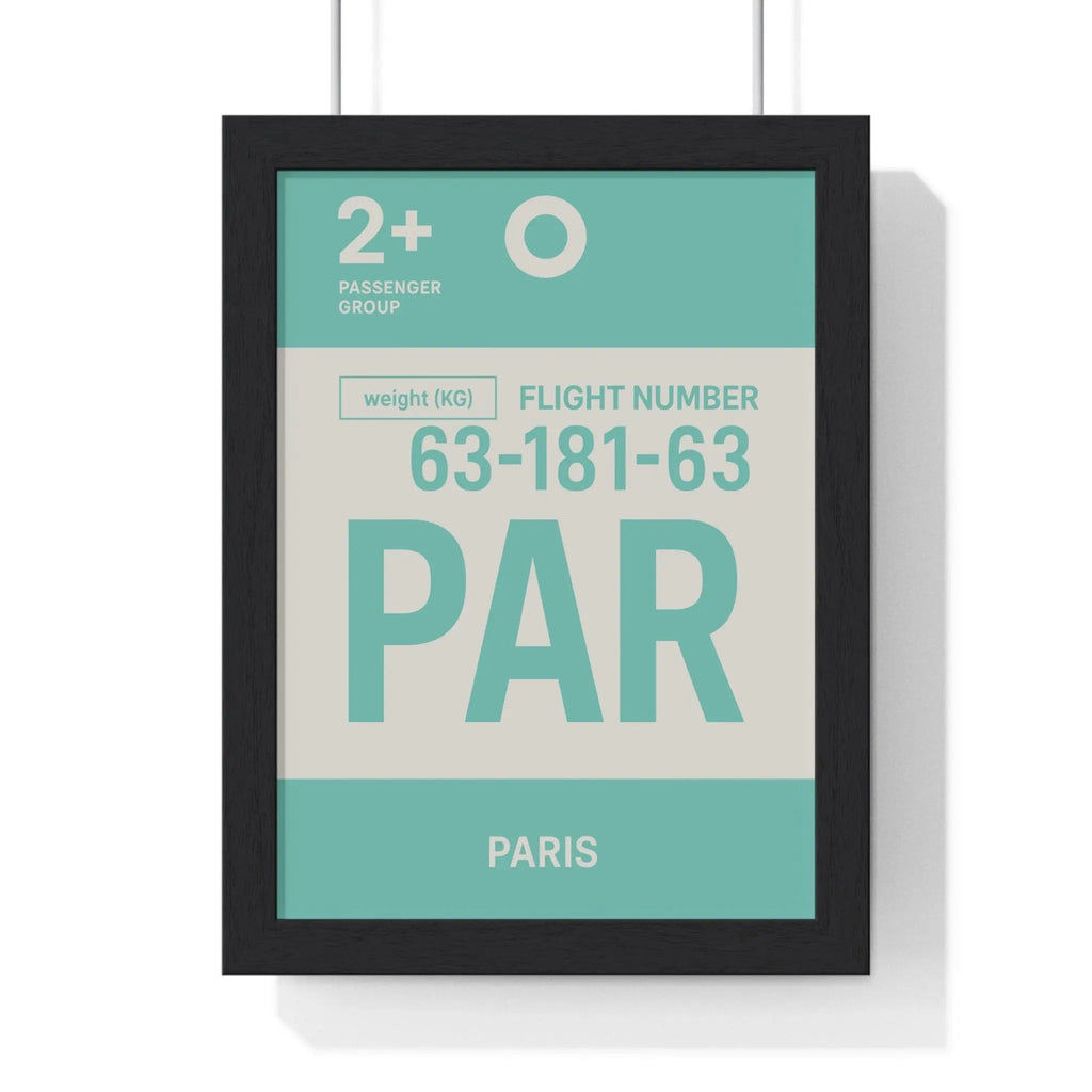 Paris PAR Boarding Pass Poster – Minimal Travel Wall Art A3 Framed