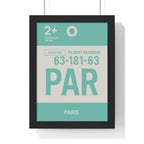 Paris PAR Boarding Pass Poster – Minimal Travel Wall Art A3 Framed