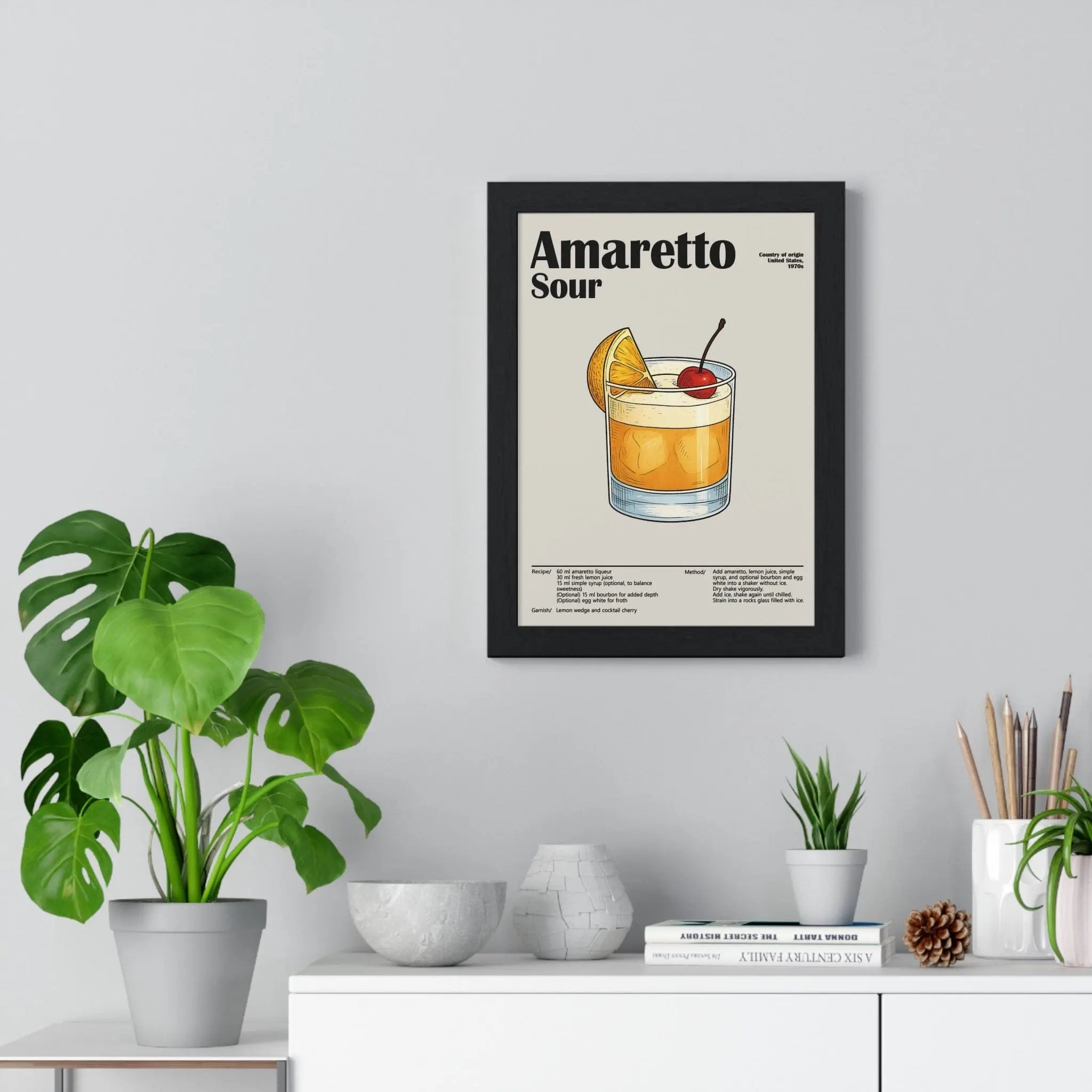 Amaretto Sour Cocktail Poster – Classic Bar Drink Wall Art – Framed or Unframed