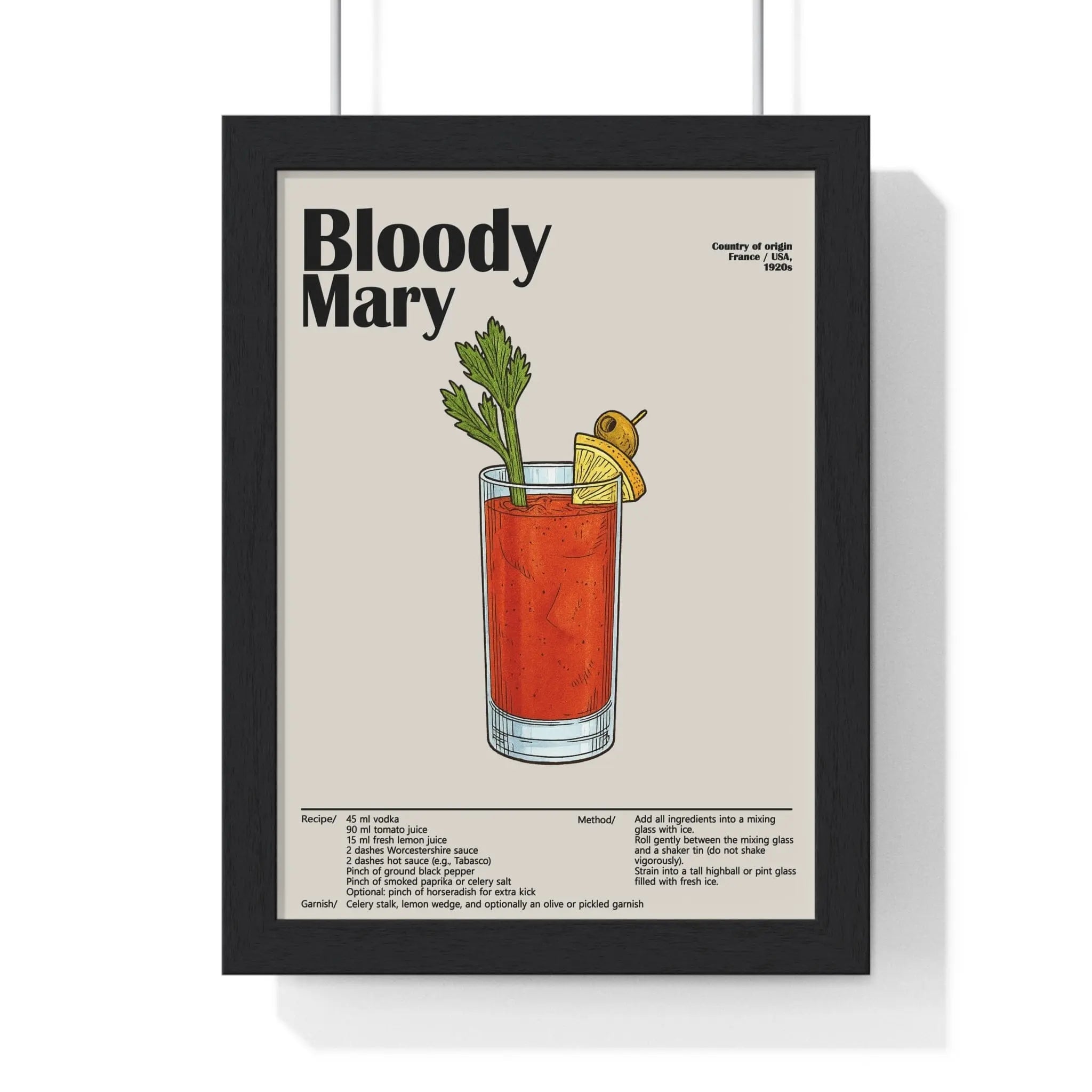 Bloody Mary Cocktail Poster – Classic Brunch Drink Wall Art – Framed or Unframed A3 Framed