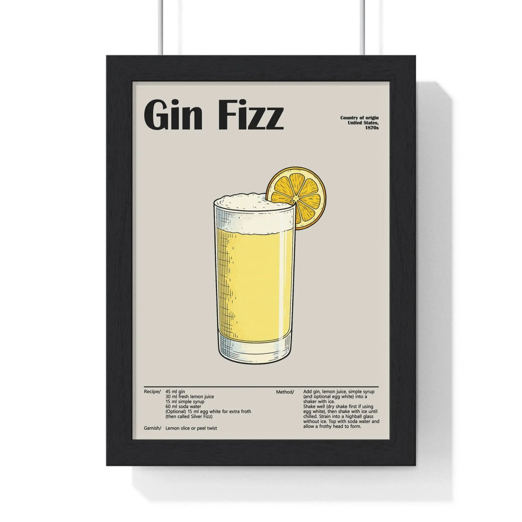 Gin Fizz Cocktail Poster – Bright Classic Drink Wall Art – Framed or Unframed A3 Framed