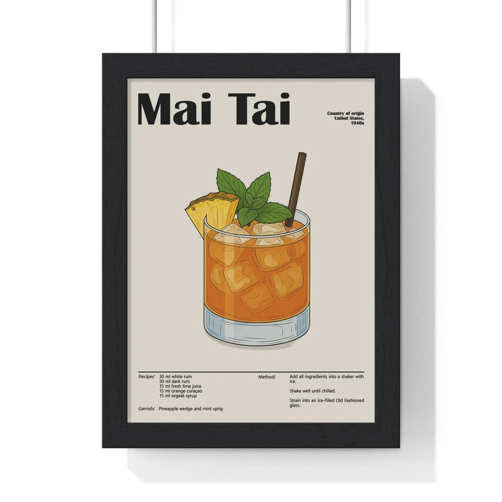 Mai Tai Cocktail Poster – Tropical Rum Drink Wall Art – Framed or Unframed A3 Framed