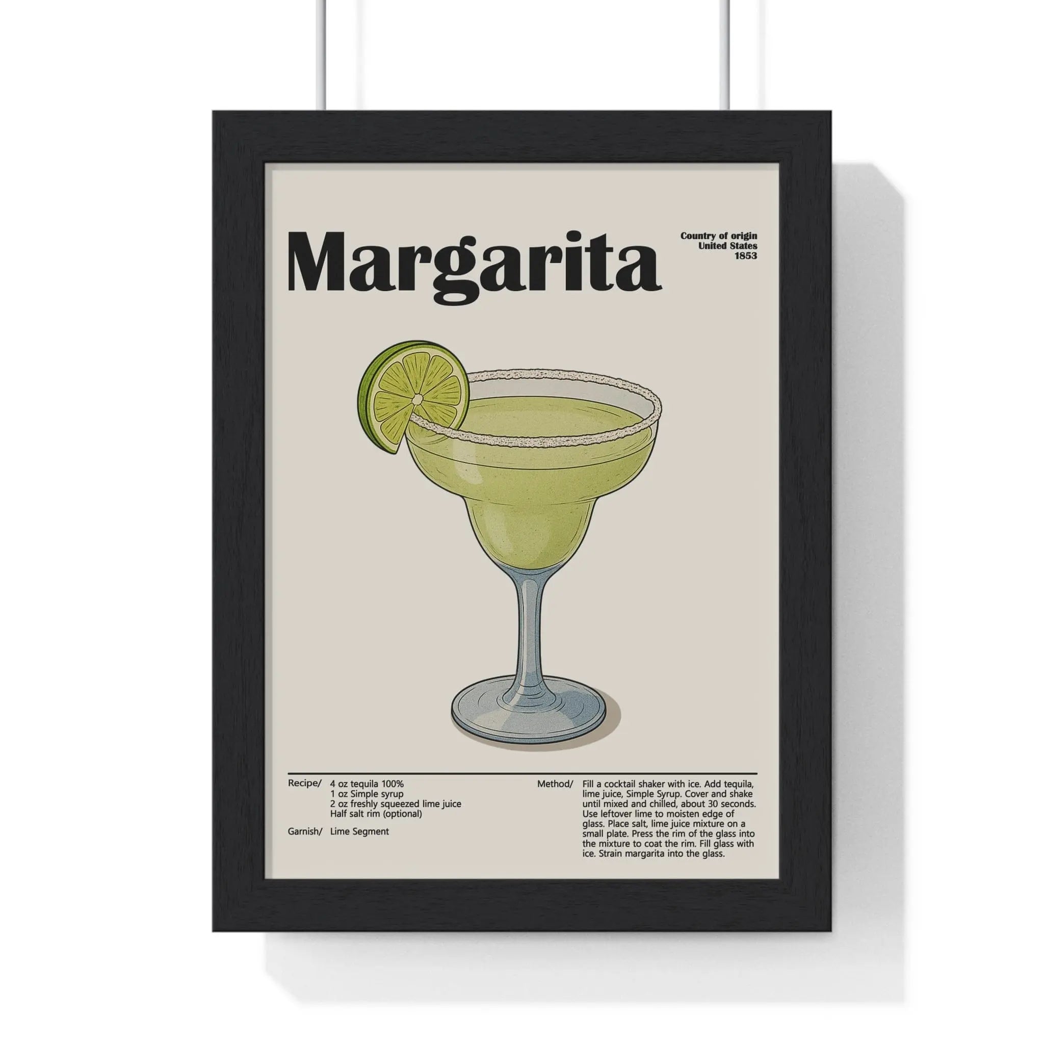 Margarita Cocktail Poster – Classic Tequila Drink Wall Art – Framed or Unframed A3 Framed