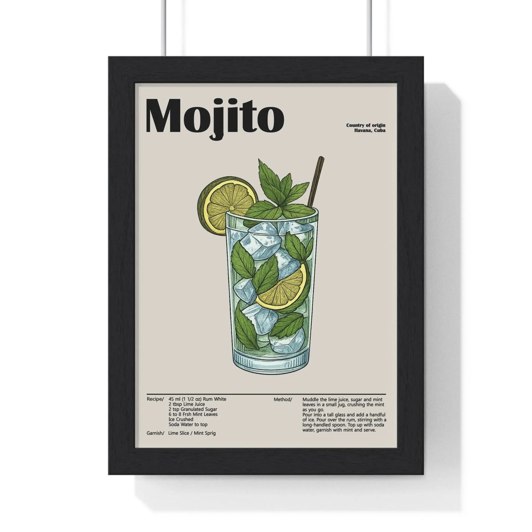 Mojito Cocktail Poster – Fresh Classic Drink Wall Art – Framed or Unframed A3 Framed