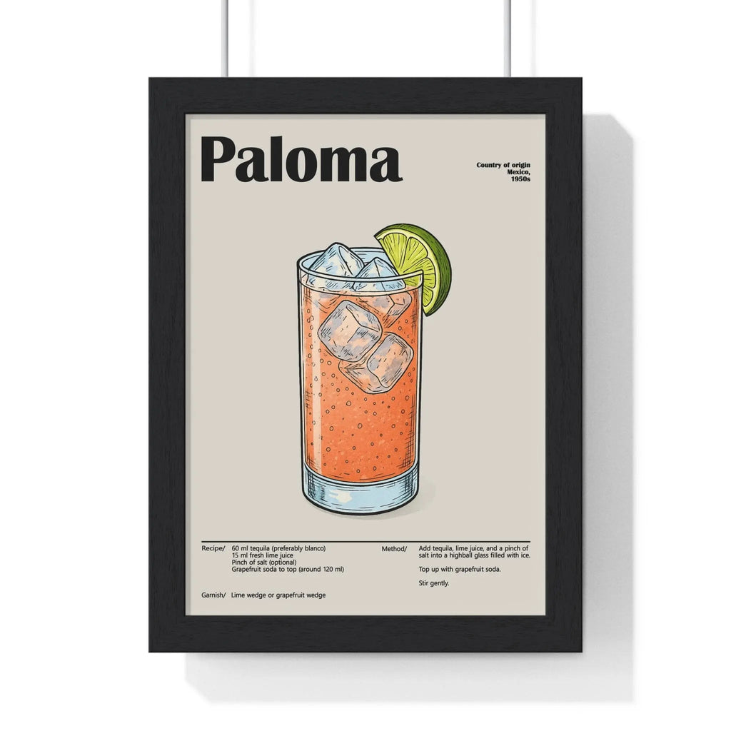 Paloma Cocktail Poster – Fresh Tequila Drink Wall Art – Framed or Unframed A3 Framed