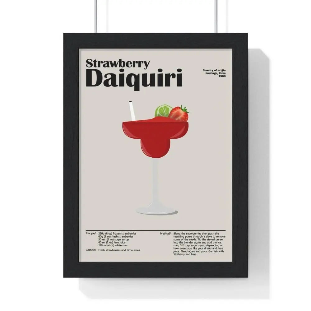 Strawberry Daiquiri Cocktail Poster – Bold Drink Wall Art – Framed or Unframed A3 Framed