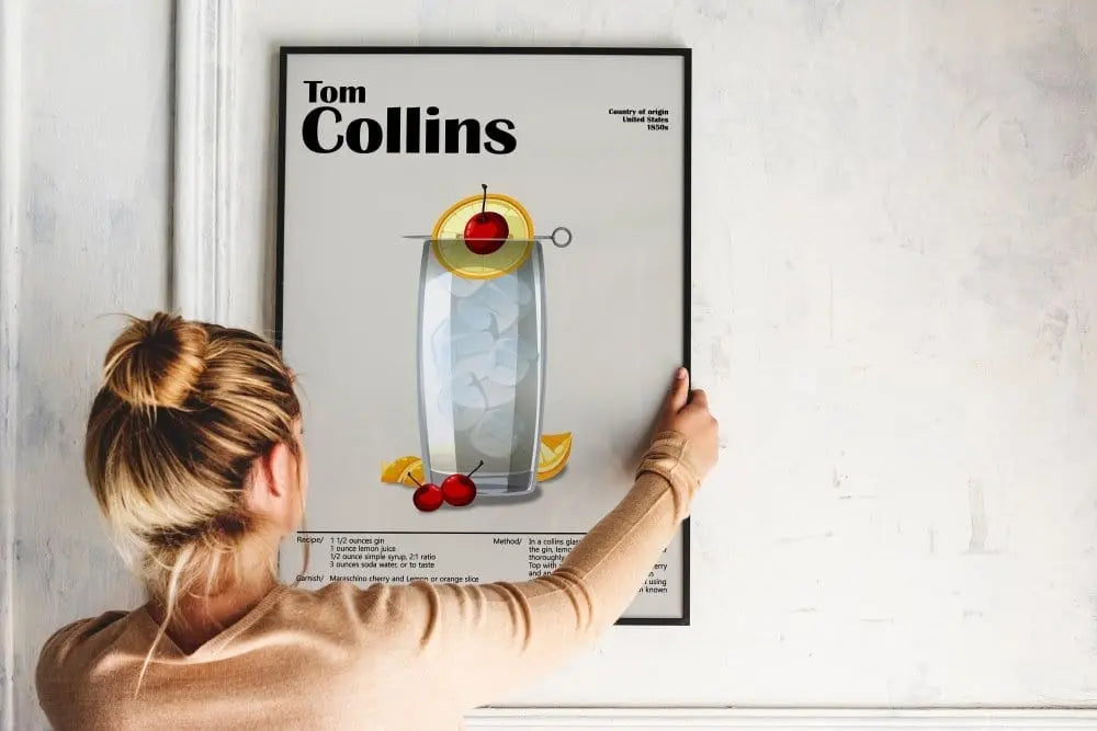 Tom Collins Cocktail Poster – Classic Drink Wall Art – Bar Decor Print