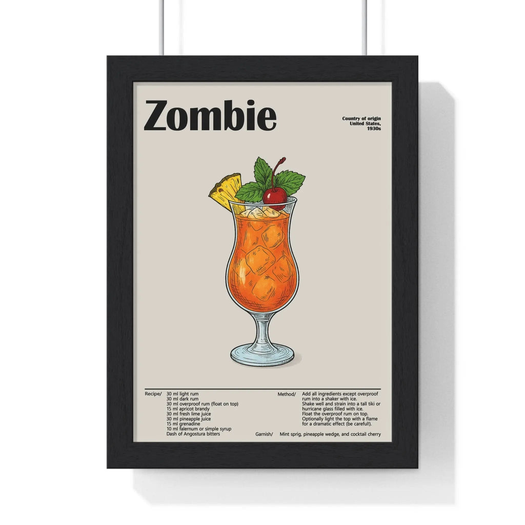 Zombie Cocktail Poster – Bold Tiki Bar Wall Art – Framed or Unframed A3 Framed