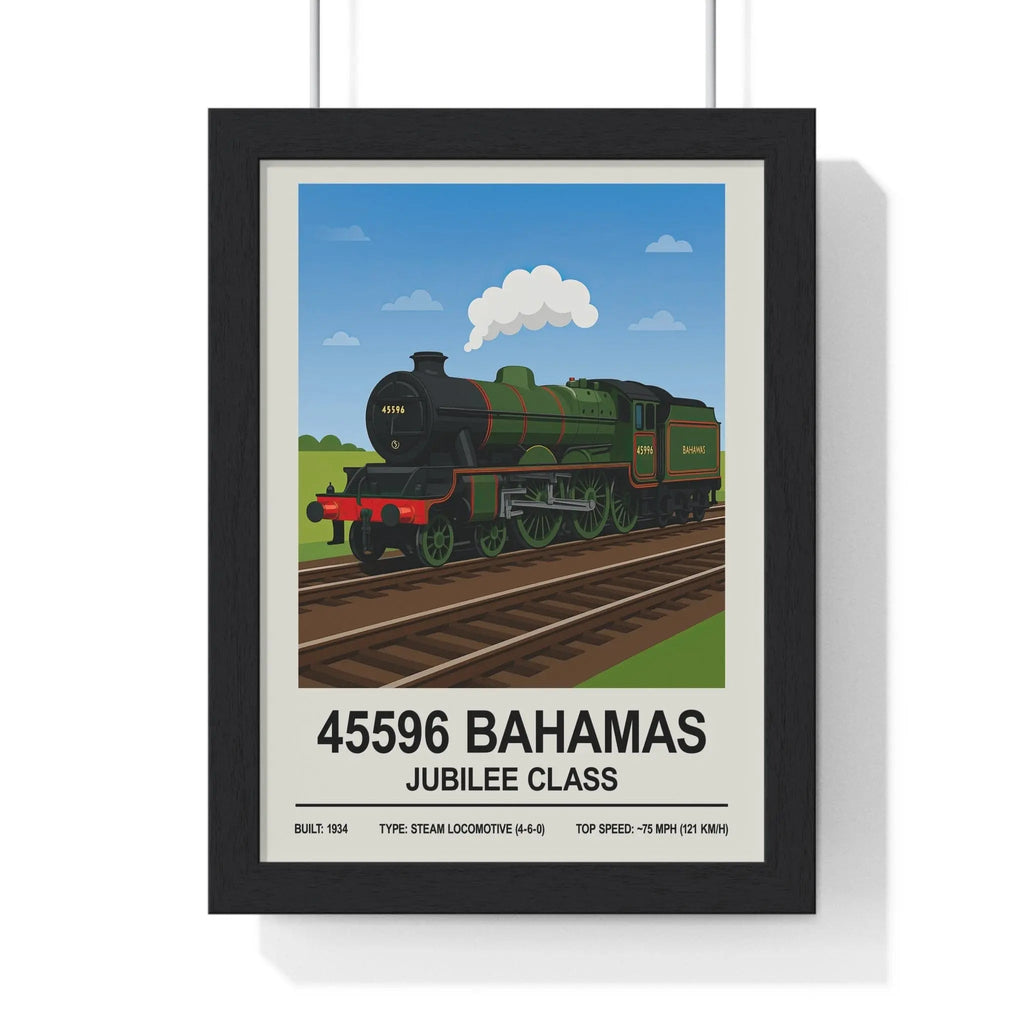 45596 Bahamas Jubilee Class Steam Locomotive Poster | Vintage Train Wall Art A3 Framed