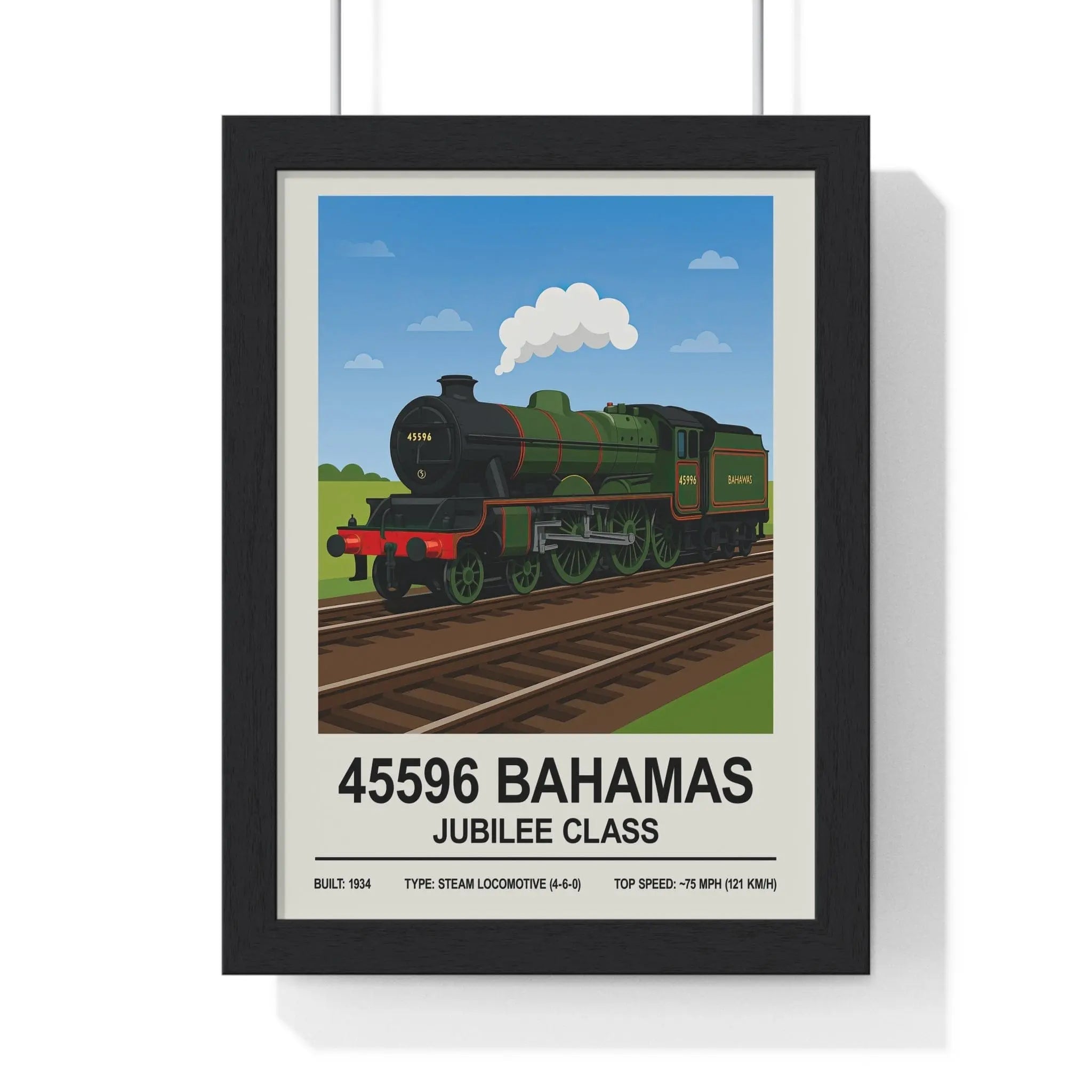 45596 Bahamas Jubilee Class Steam Locomotive Poster | Vintage Train Wall Art A3 Framed