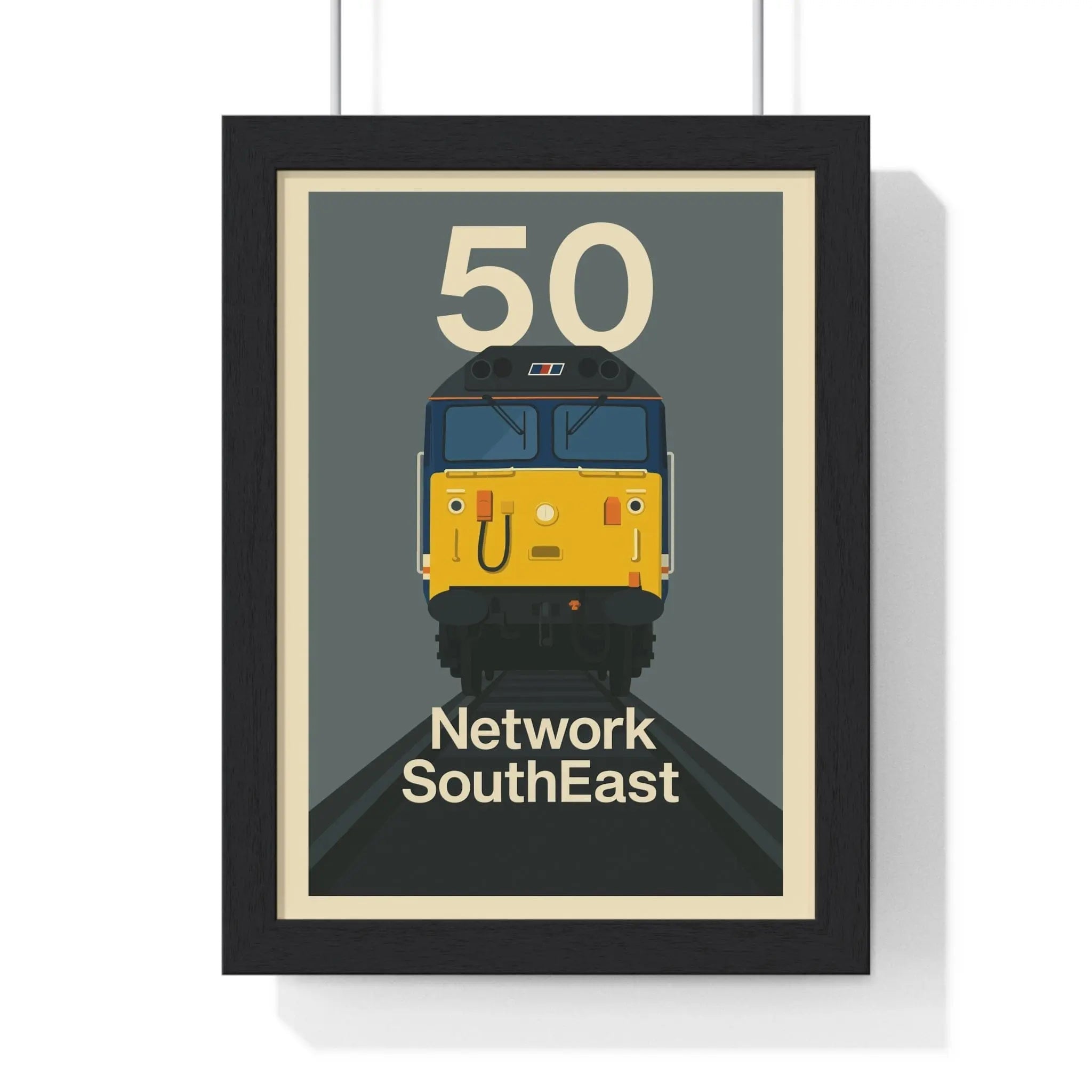 Class 50 Network Southeast Train Poster – Retro Railway Wall Art Print A3 Framed