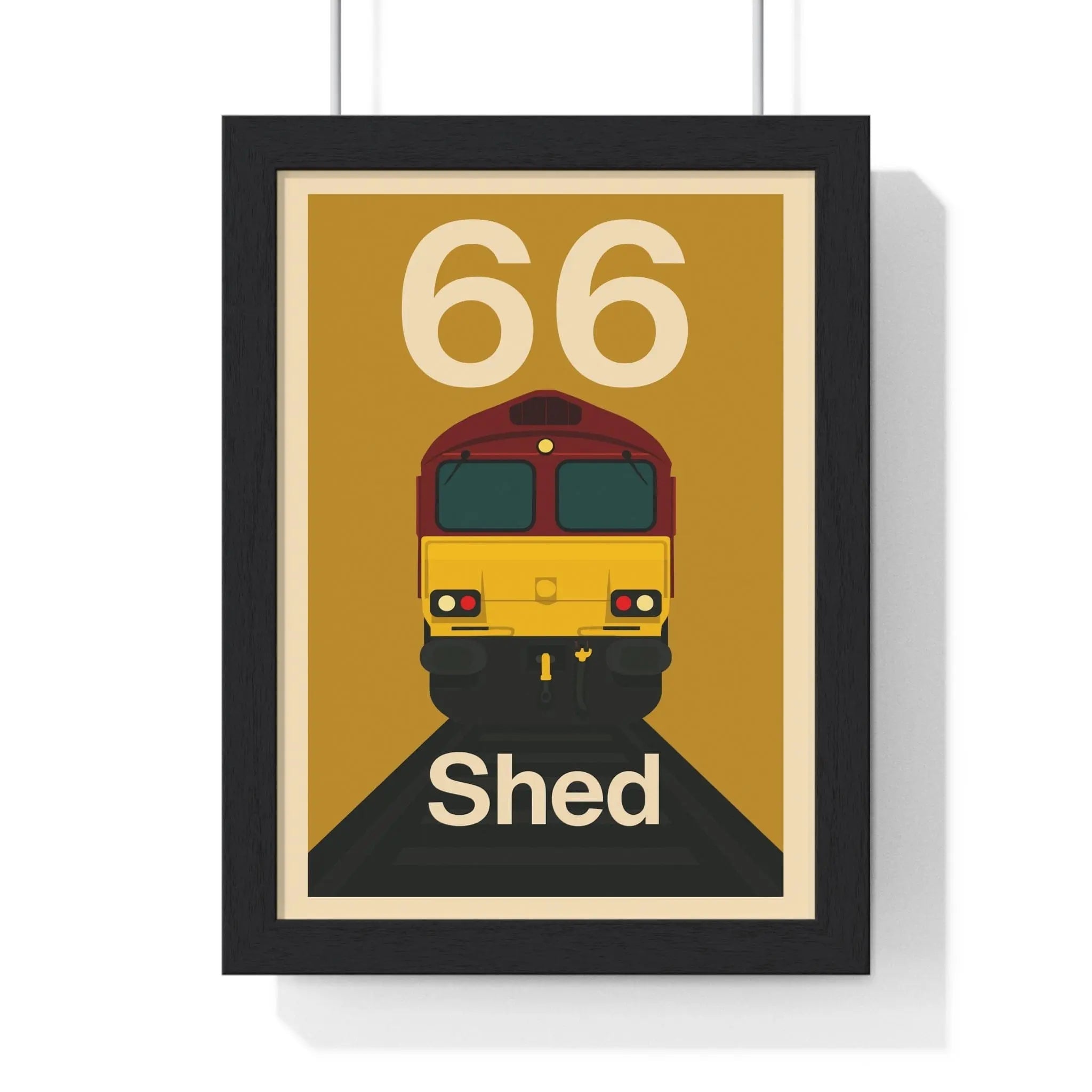 Class 66 Shed Train Poster – EWS Locomotive Wall Art for Railway Fans A3 Framed