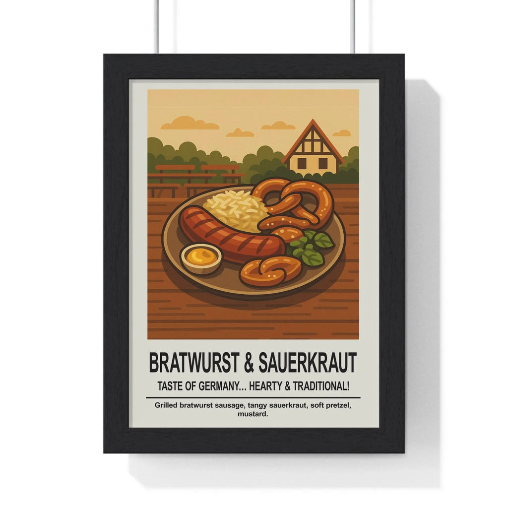 Bratwurst & Sauerkraut Kitchen Wall Art – German Food Poster Print A3 Framed