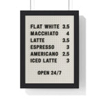 Coffee Menu Wall Art – Minimalist Kitchen Poster A3 Framed