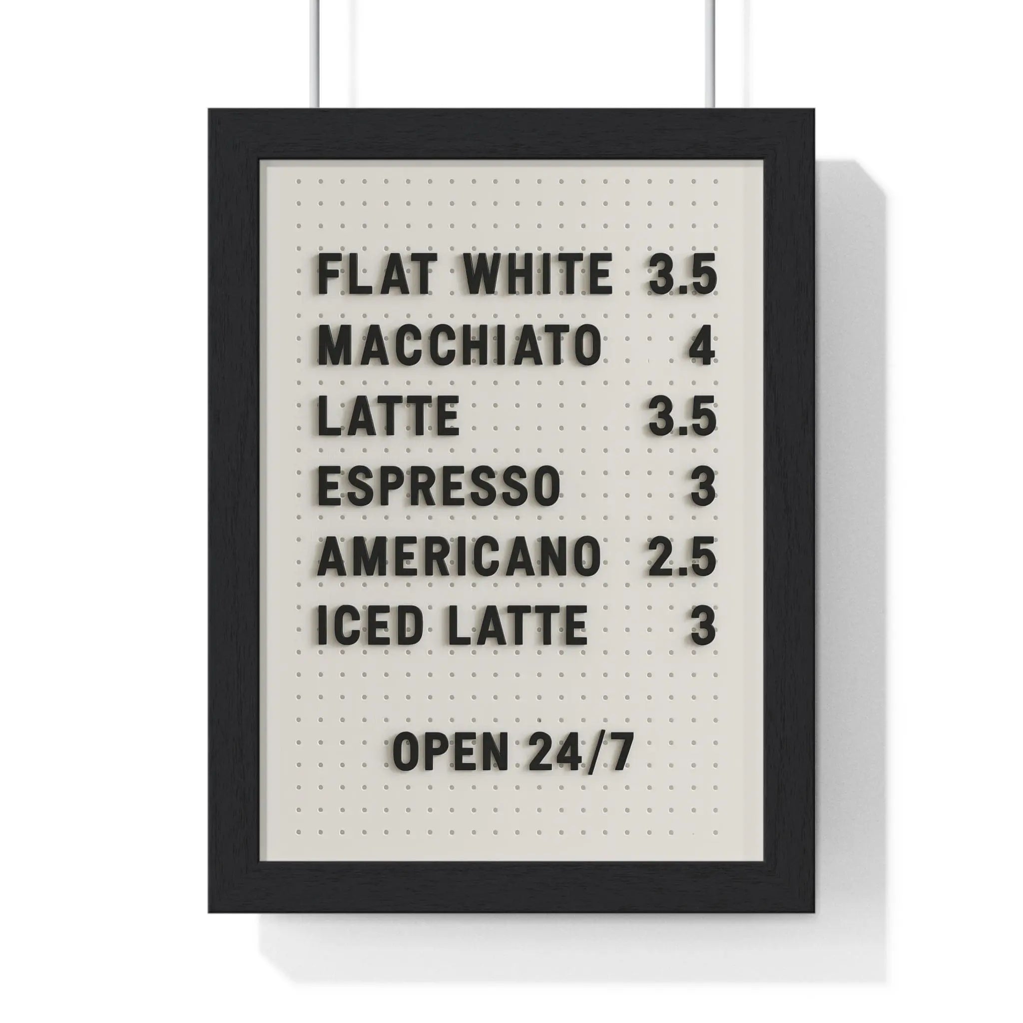 Coffee Menu Wall Art – Minimalist Kitchen Poster A3 Framed