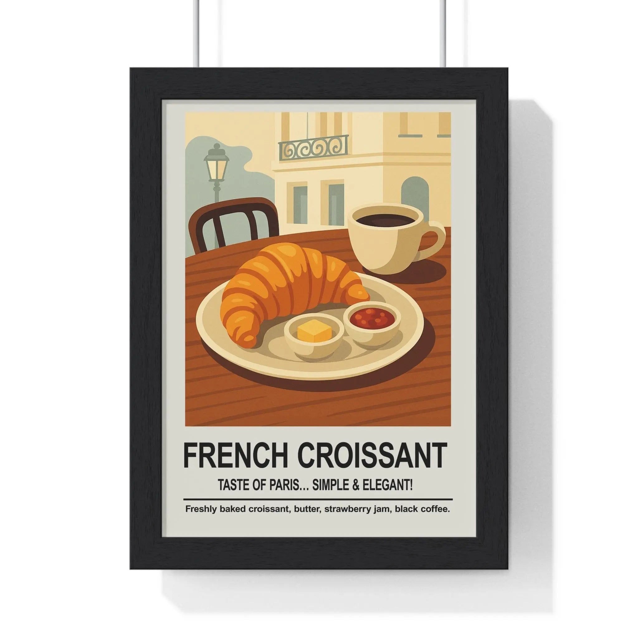 French Croissant Wall Art – Paris Café Kitchen & Dining Room Print A3 Framed