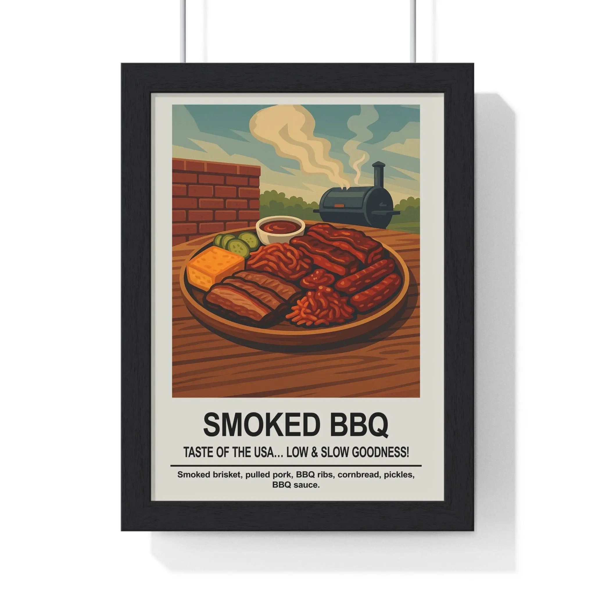 Smoked BBQ Poster | American Barbecue Kitchen Wall Art A3 Framed