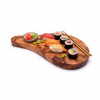 23cm Premium Olive Wood Sushi Board – Artisan Handcrafted Nigiri & Sashimi Serving Platter – Small Live Edge Charcuterie & Appetizer Tray