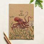 100% Recycled Paper Notebook with Illustrated Cover 'Let's get kraken!' Octopus Notebook
