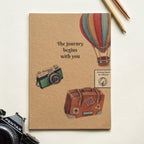 100% Recycled Paper Notebook with Illustrated Cover 'The journey begins with you' Vintage Travel Notebook & Journal