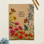 100% Recycled Paper Notebook with Illustrated Cover 'Where wild ideas blossom' Wildflowers & Butterflies Notebook