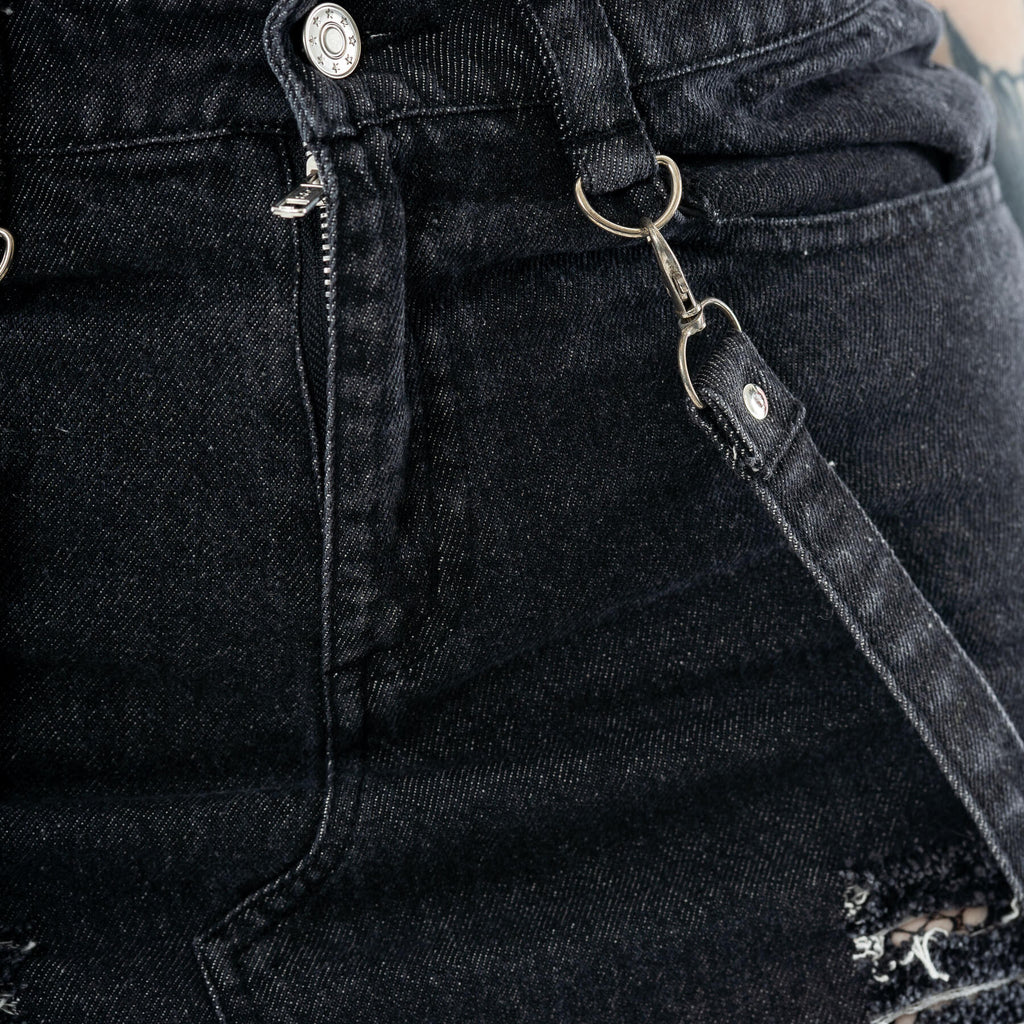 Vixxsin Runa Distressed Denim Maxi Skirt – Black Stonewash