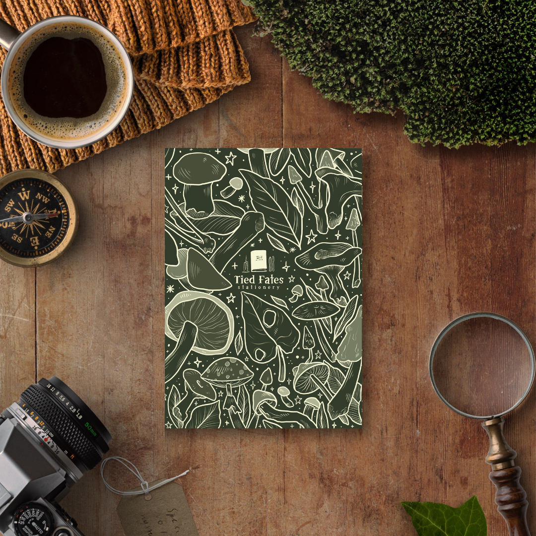 Green Shrooms, A5 Softcover Notebook