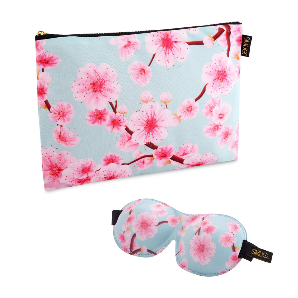 Contoured Sleep Mask & Accessories Bag Set - Various Prints Cherry Blossom