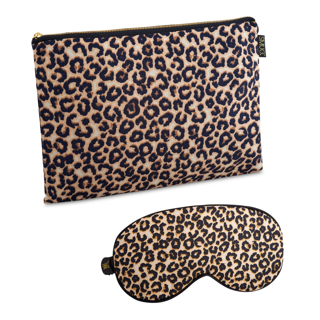 Satin Sleep Mask & Accessories Bag Set - Various Prints Leopard