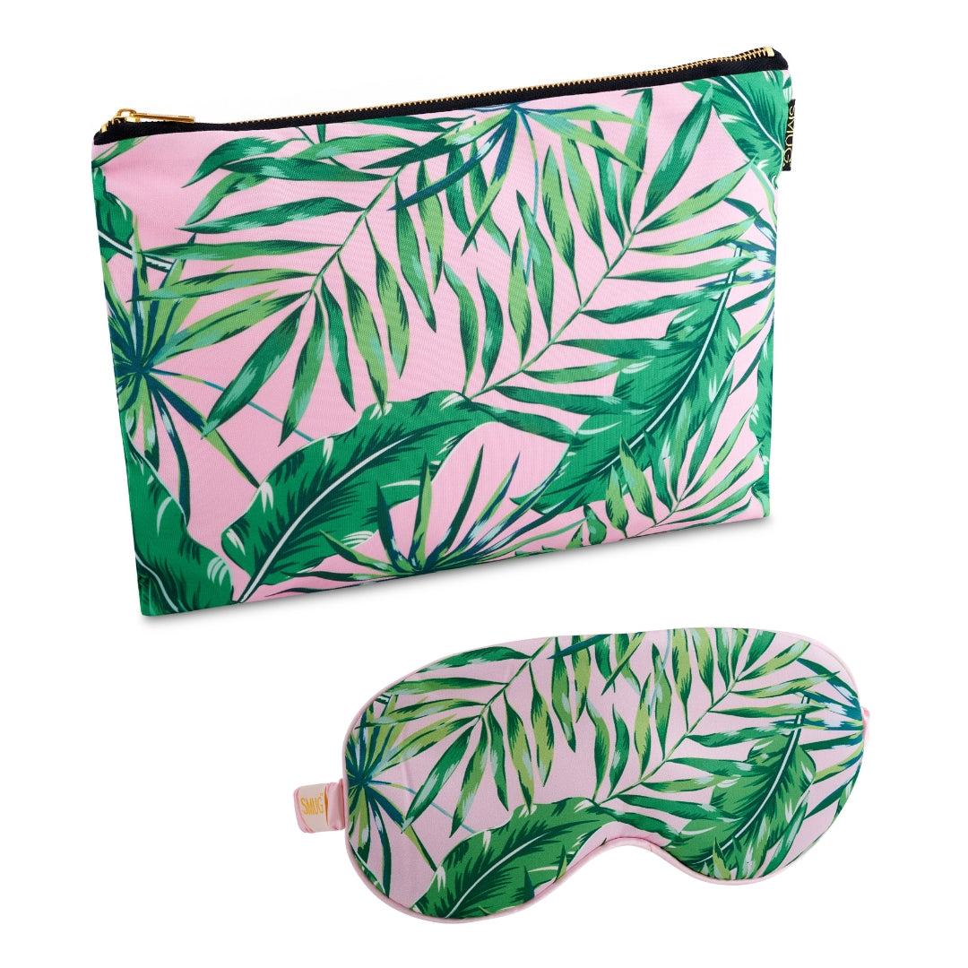 Satin Sleep Mask & Accessories Bag Set - Various Prints Palm