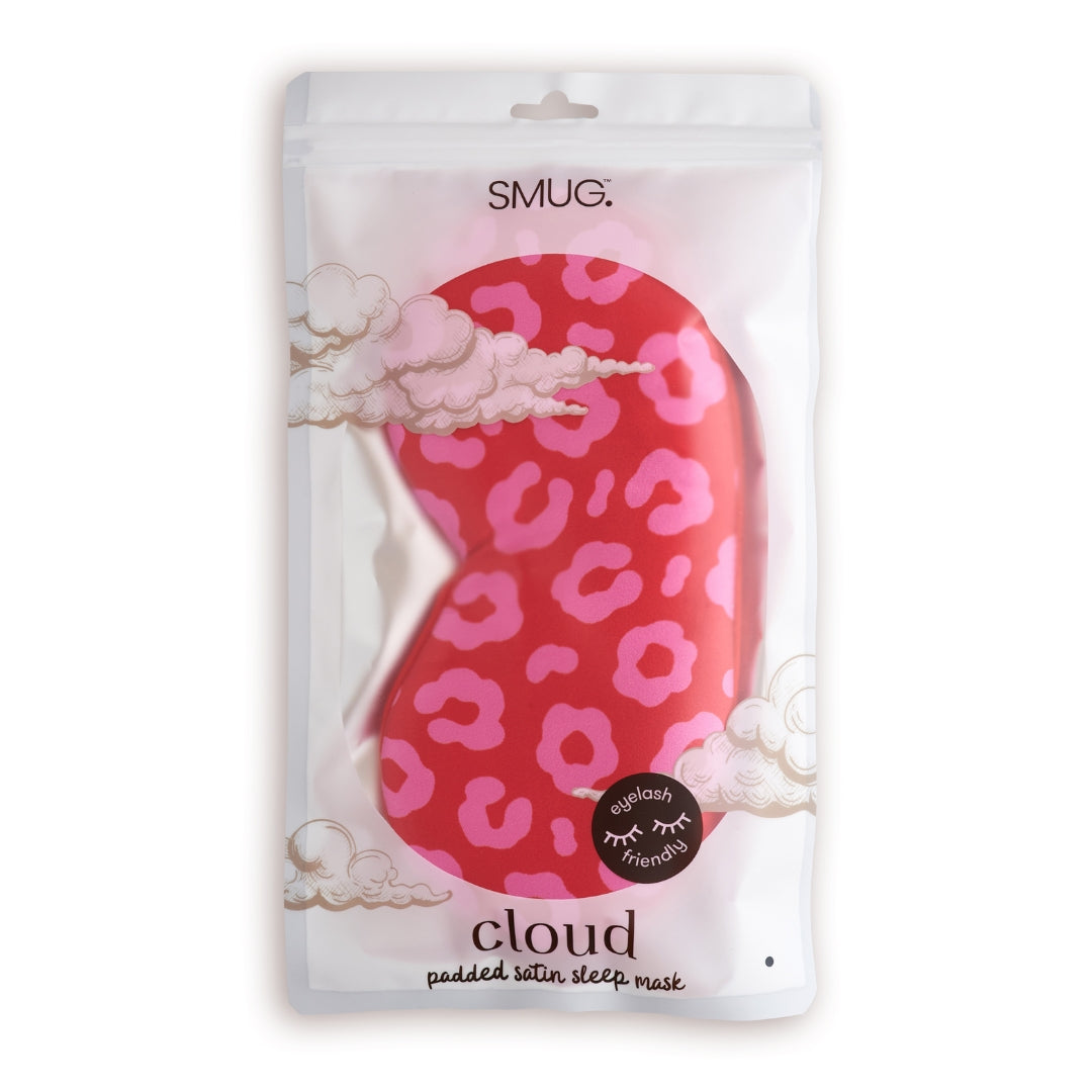Cloud Padded Satin Sleep Mask - Red Leopard Print