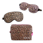 Contoured & Satin Sleep Mask Double Pack & Wash Bag Set- Various Prints Leopard