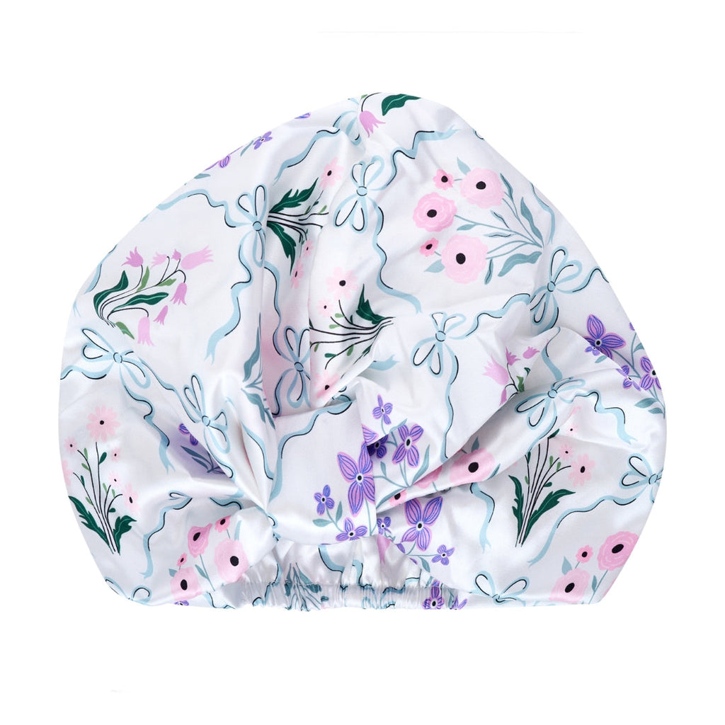 Satin Sleep Turban, Blue Ribbon Bloom