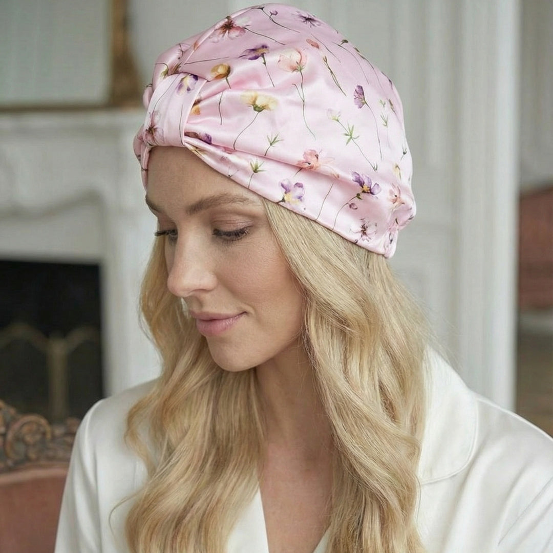 Satin Sleep Turban, Blush Meadow