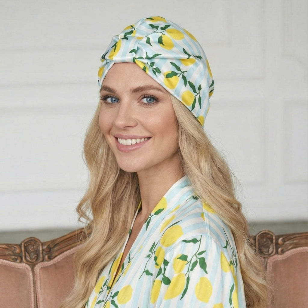 Satin Sleep Turban, Lemon Stripe