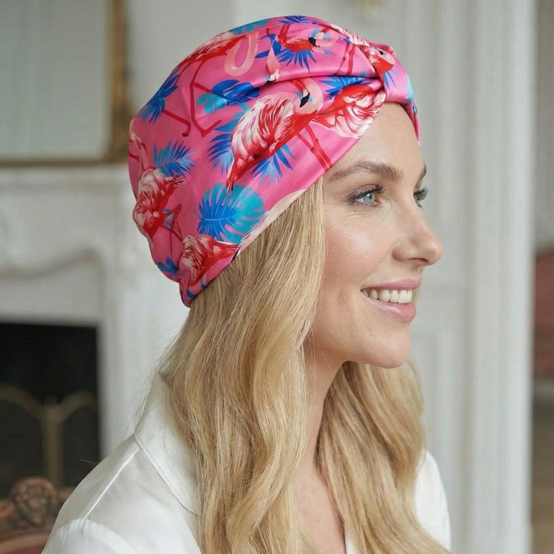 Satin Sleep Turban, Tropical Flamingo