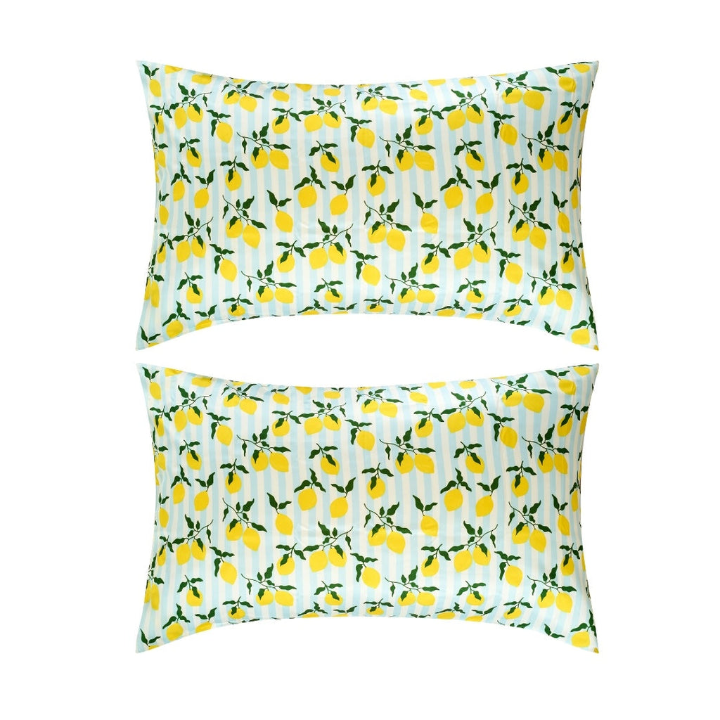 Soft Satin Pillowcase Set, Lemon Stripe