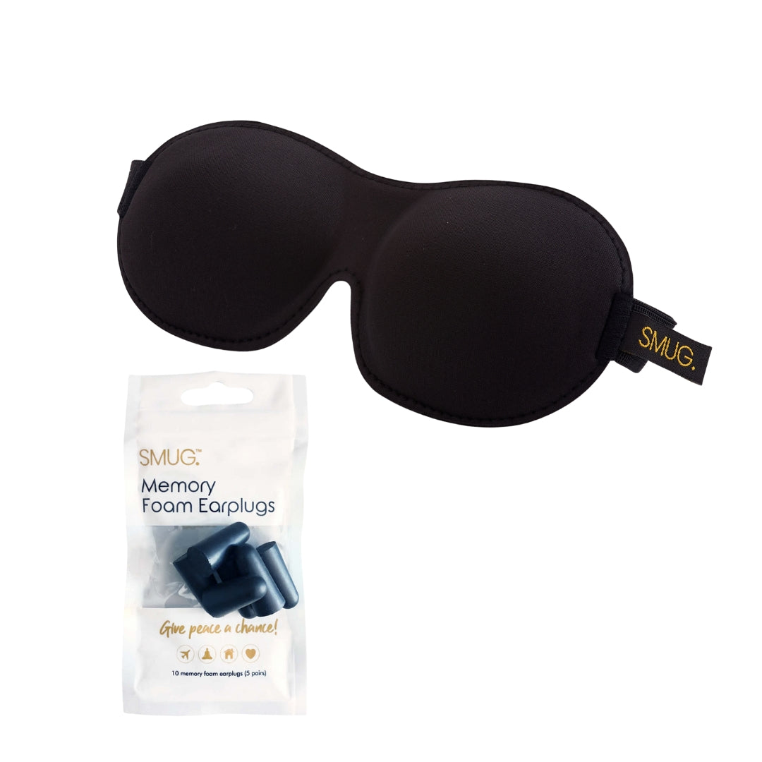 Contoured 3D Blackout Sleep Mask - Black Sleep Mask & Black Earplugs