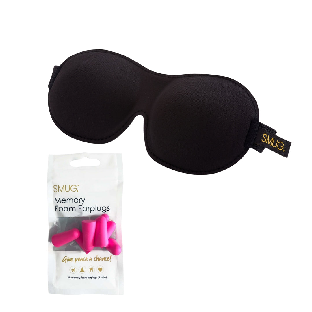 Contoured 3D Blackout Sleep Mask - Black Sleep Mask & Pink Earplugs