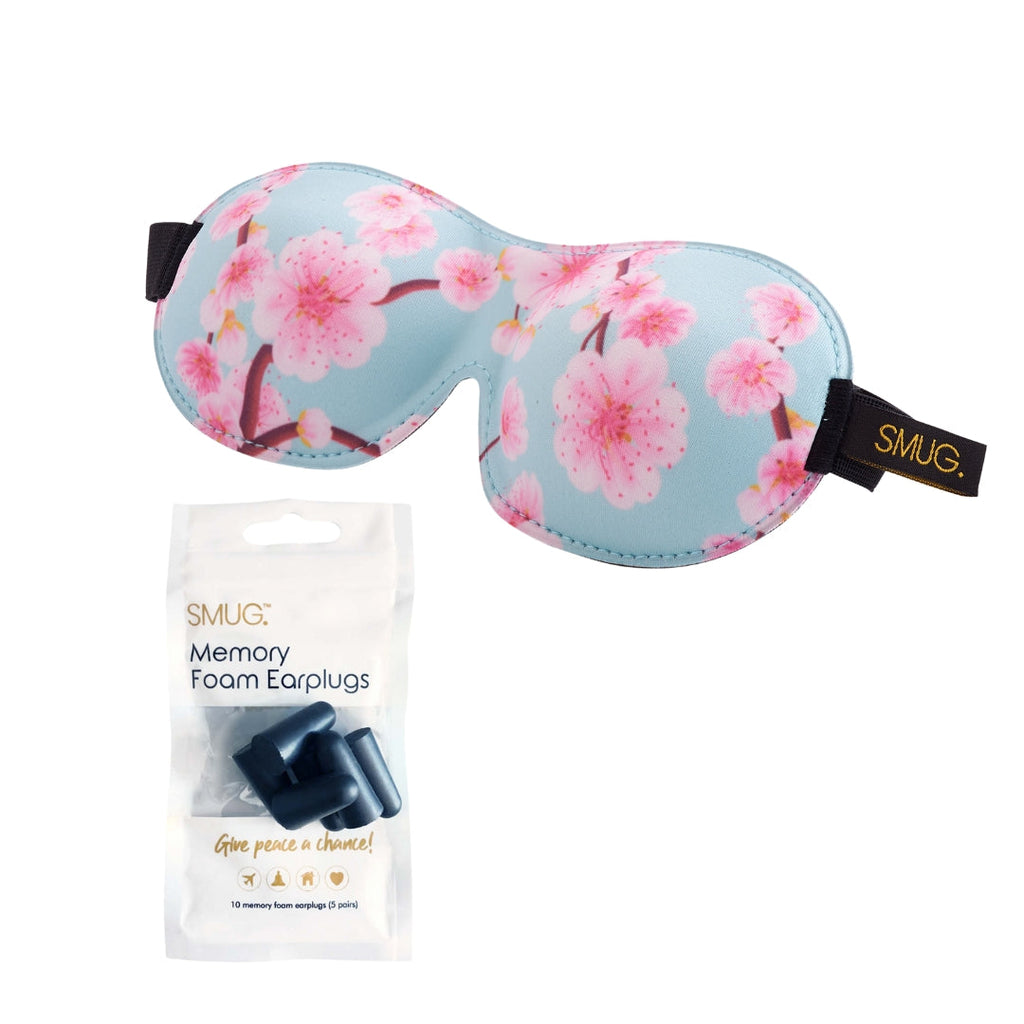 Contoured 3D Blackout Sleep Mask - Cherry Blossom Print Sleep Mask & Black Earplugs