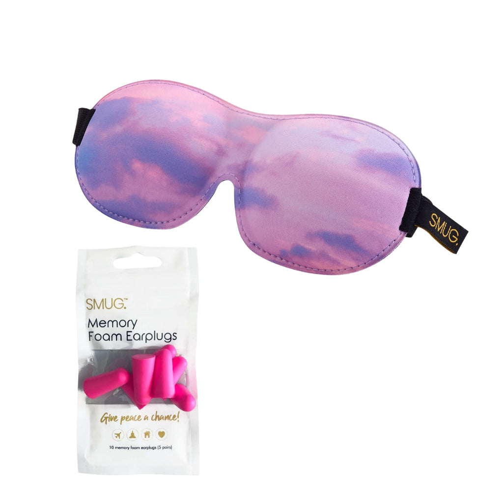 Contoured 3D Blackout Sleep Mask - Cloudy Sky Sleep Mask & Black Earplugs