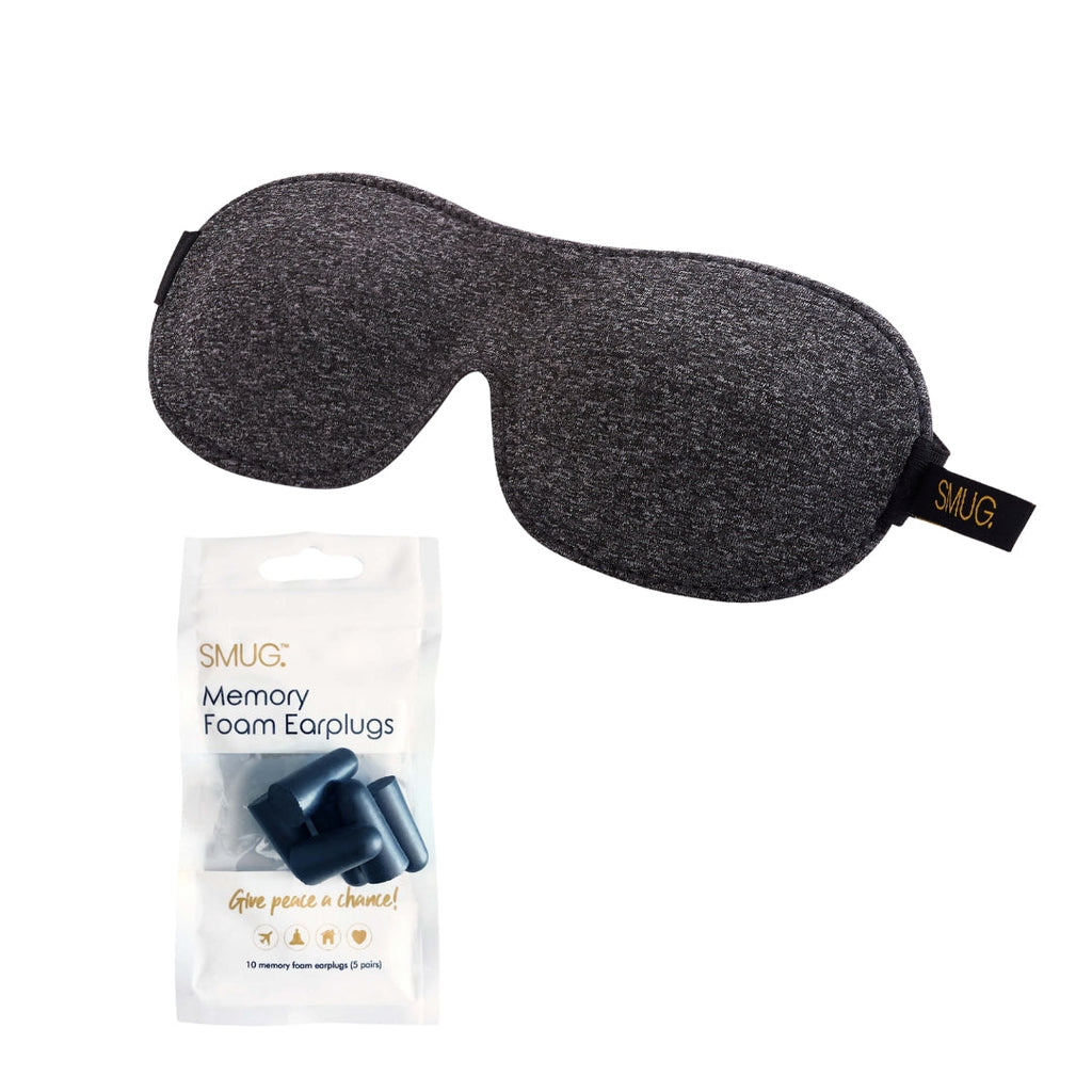 Contoured 3D Blackout Sleep Mask - Dark Grey Marl Sleep Mask & Black Earplugs