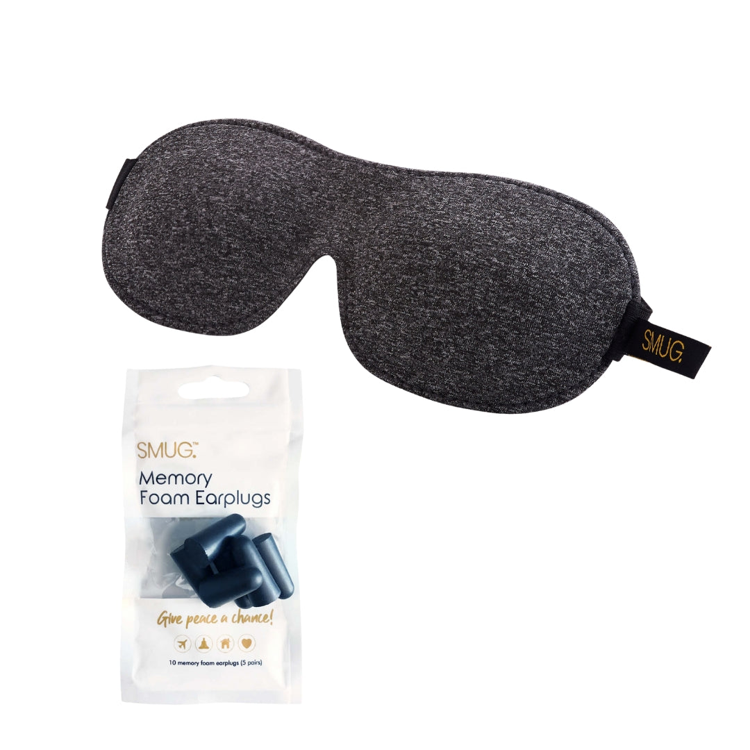 Contoured 3D Blackout Sleep Mask - Dark Grey Marl Sleep Mask & Black Earplugs