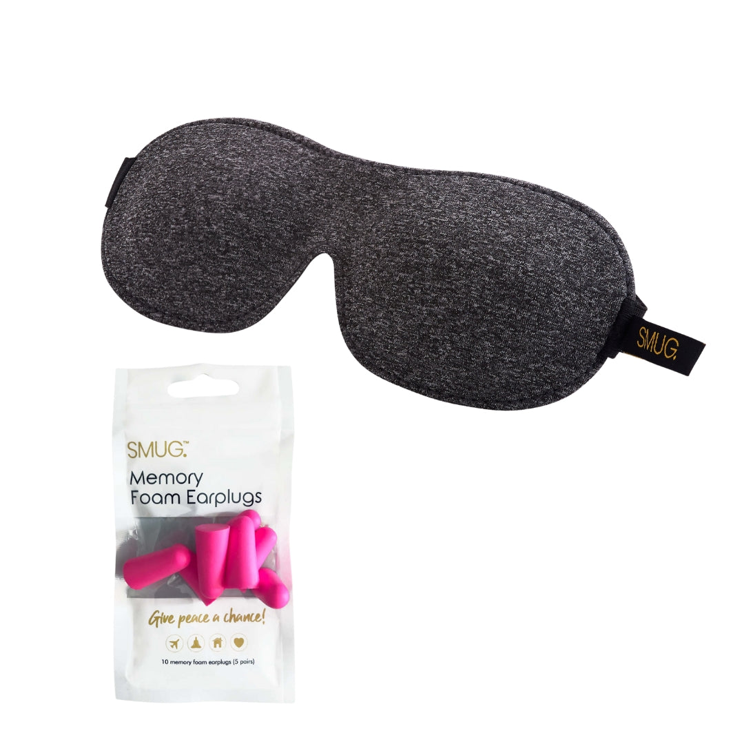 Contoured 3D Blackout Sleep Mask - Dark Grey Marl Sleep Mask & Pink Earplugs