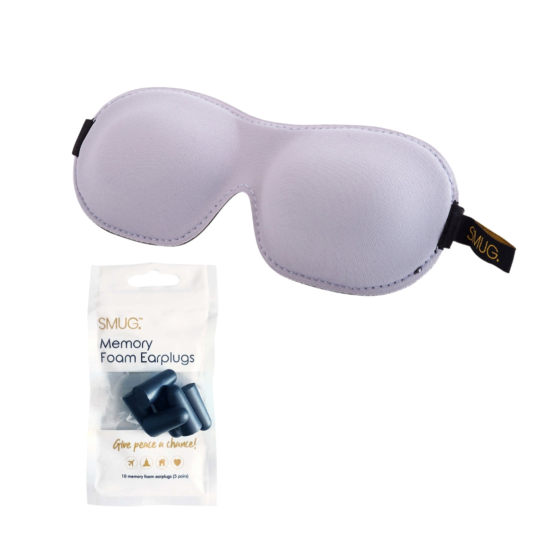 Contoured 3D Blackout Sleep Mask - Grey Sleep Mask & Black Earplugs