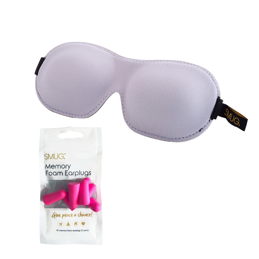 Contoured 3D Blackout Sleep Mask - Grey Sleep Mask & Pink Earplugs