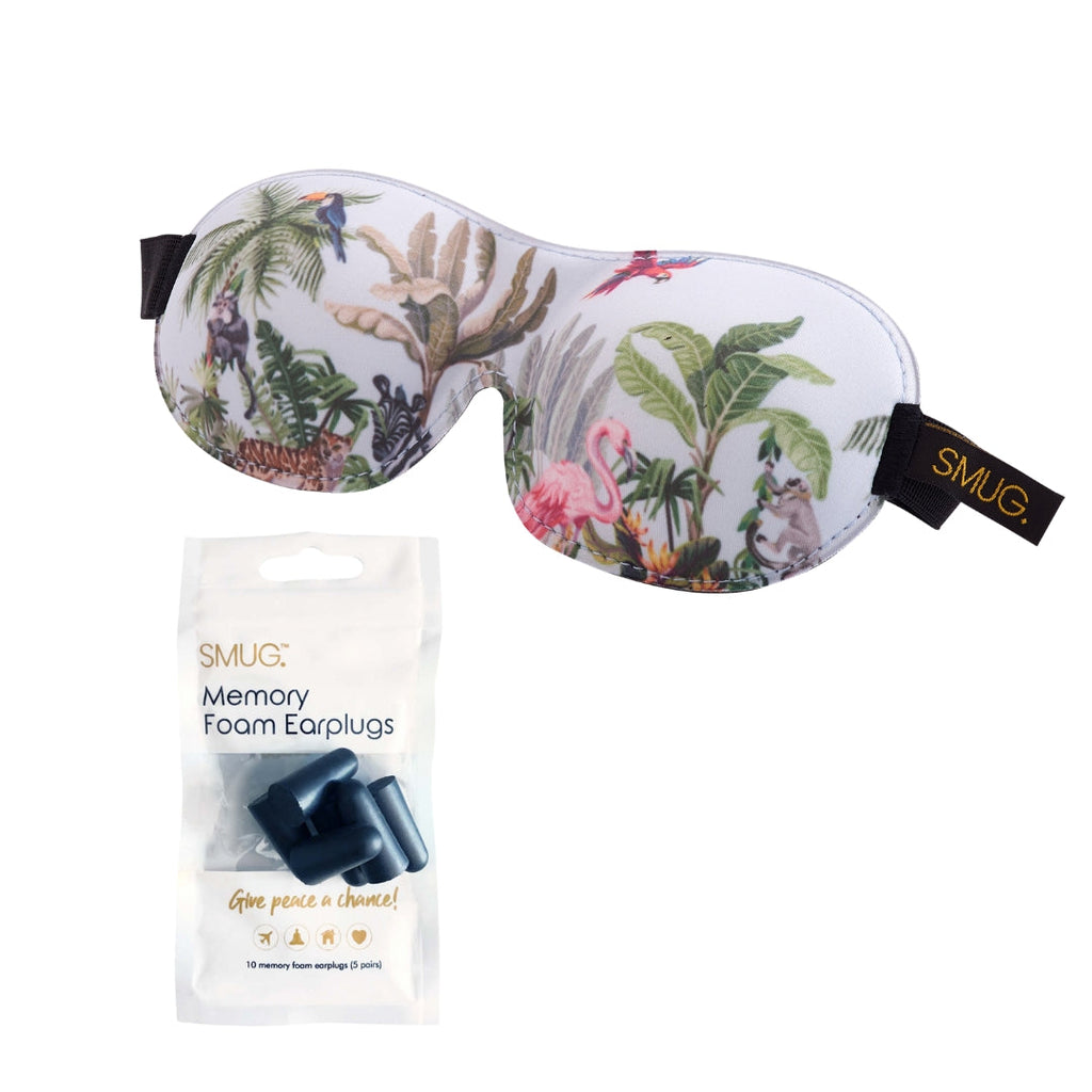 Contoured 3D Blackout Sleep Mask - Jungle Print Sleep Mask & Black Earplugs