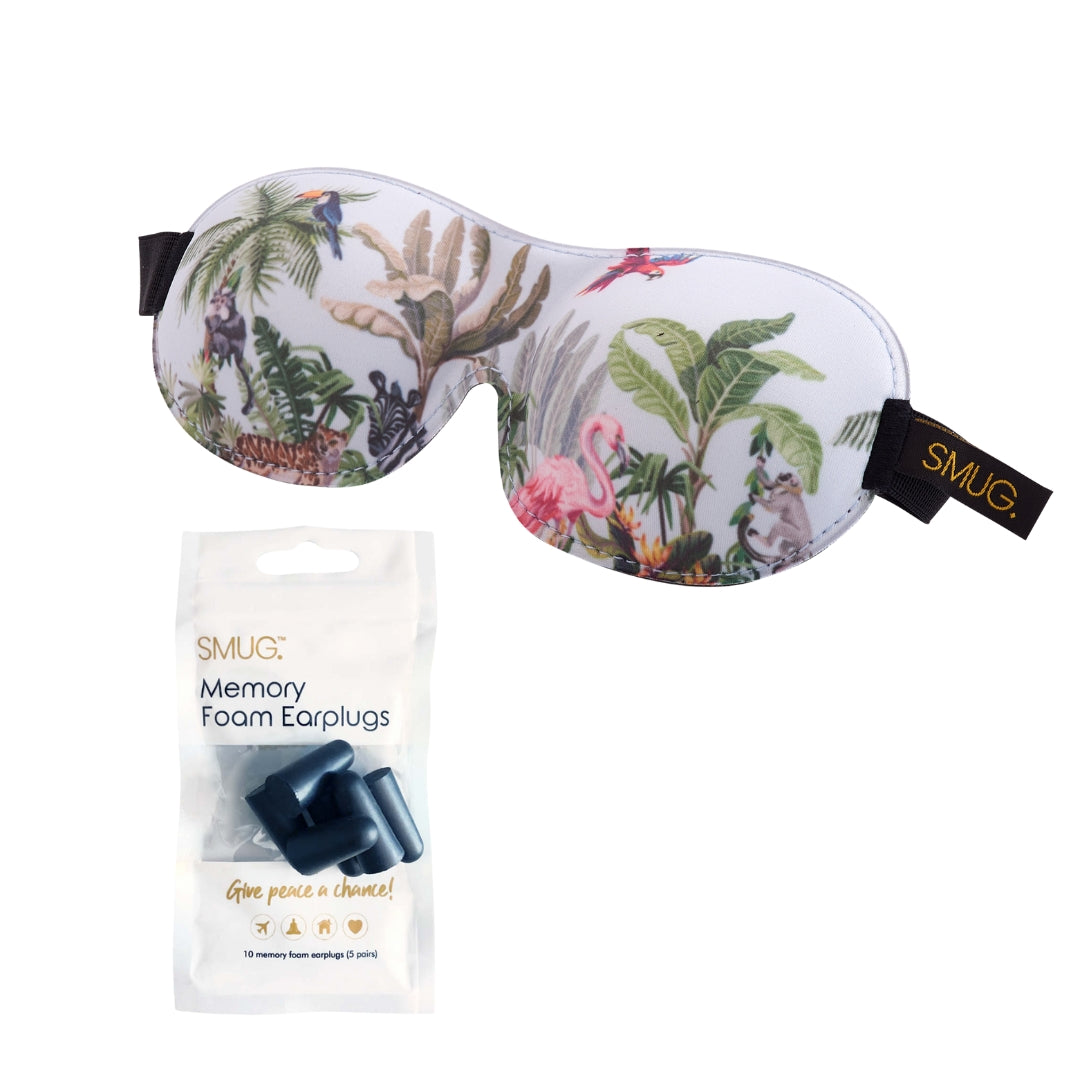 Contoured 3D Blackout Sleep Mask - Jungle Print Sleep Mask & Black Earplugs