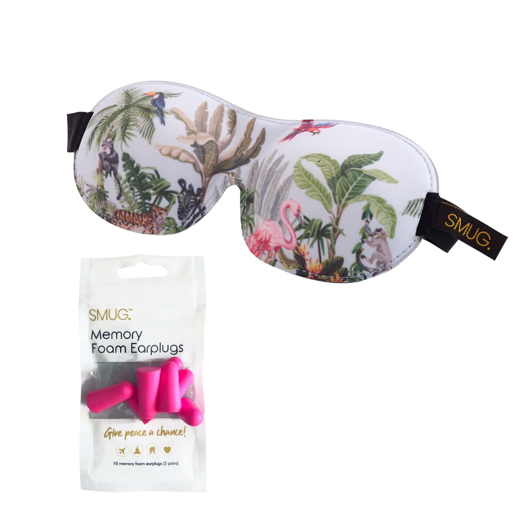Contoured 3D Blackout Sleep Mask - Jungle Print Sleep Mask & Pink Earplugs
