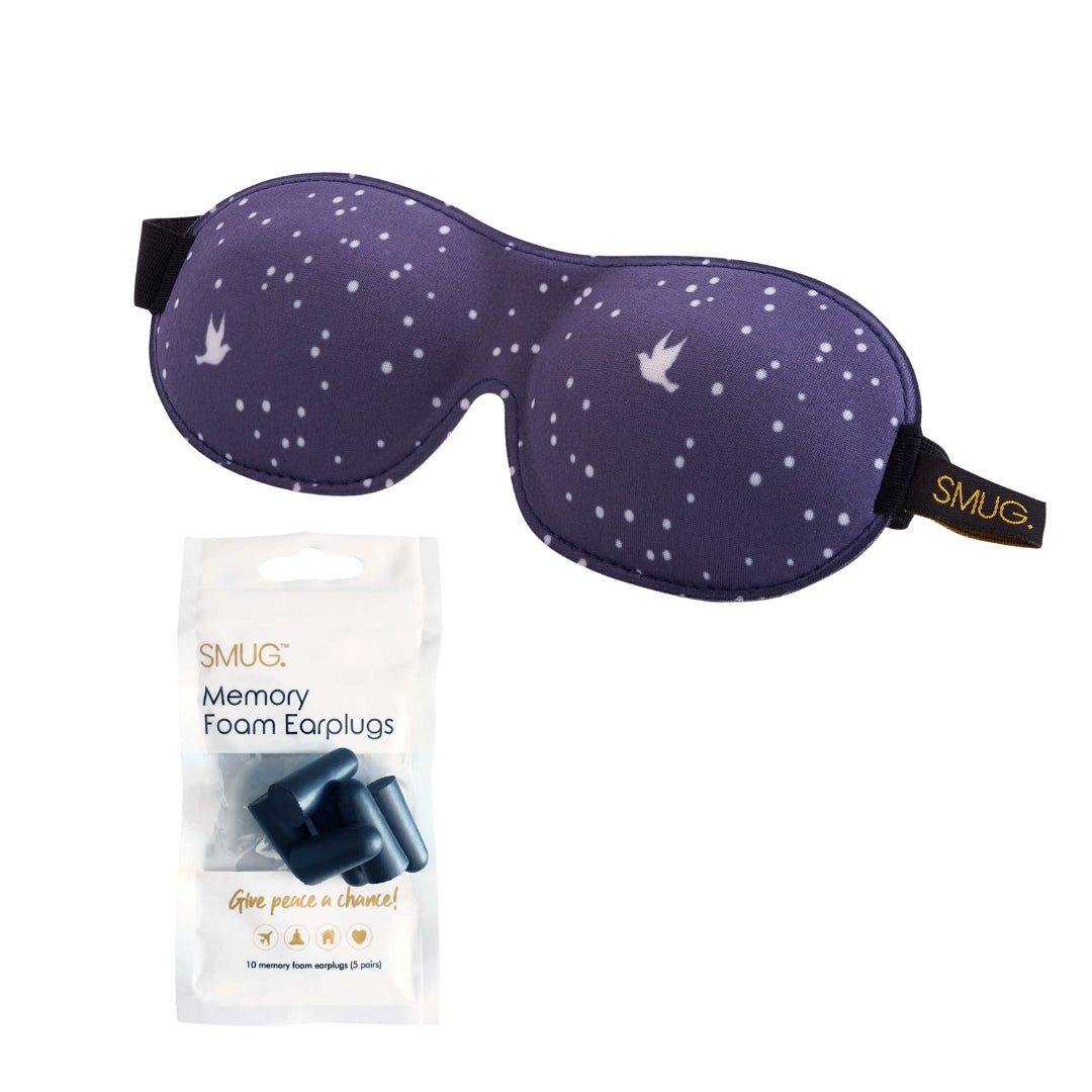 Contoured 3D Blackout Sleep Mask - Night Sky Print Sleep Mask & Black Earplugs